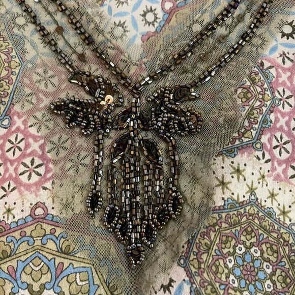 Metro Seven 7 sheer blouse long sleeve beaded 18/20 - Picture 6 of 7